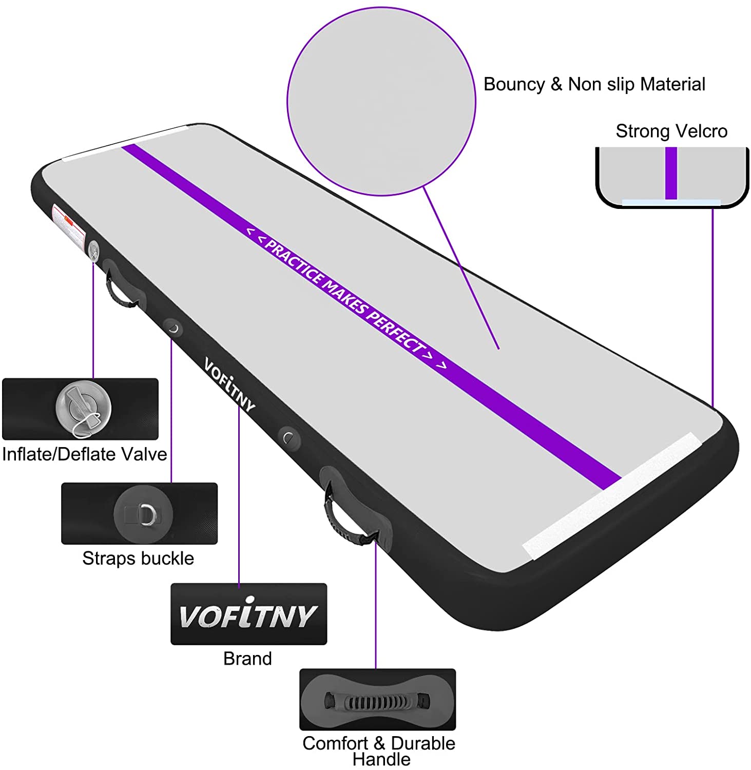 10 FT Inflatable Gymnastics Mat Purple/Black 4inches